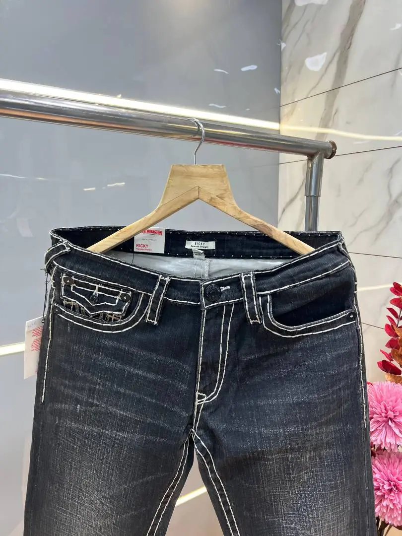 True Religion Straight fit Premium Imported Stretchable Lycra Fabric Denim with Back Pocket Embroidered Design 4176 - Image 4