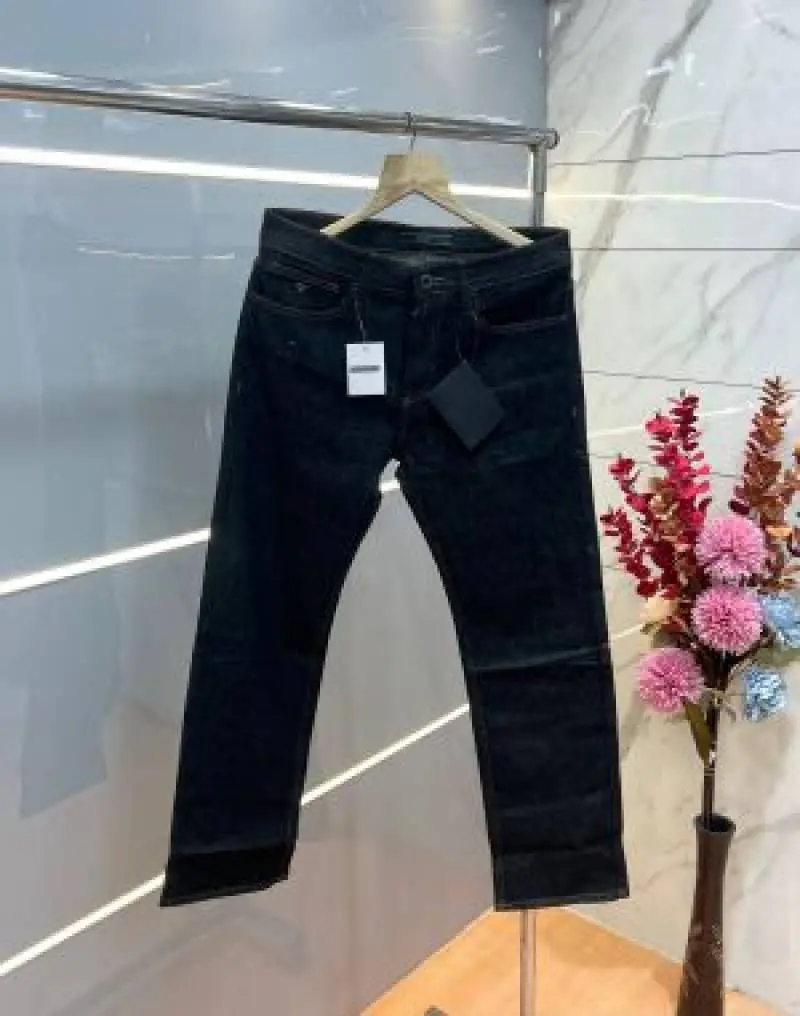 Prada Black Straight Fit Premium Imported Stretchable Lycra Fabric Denim with Metal Logo 3759