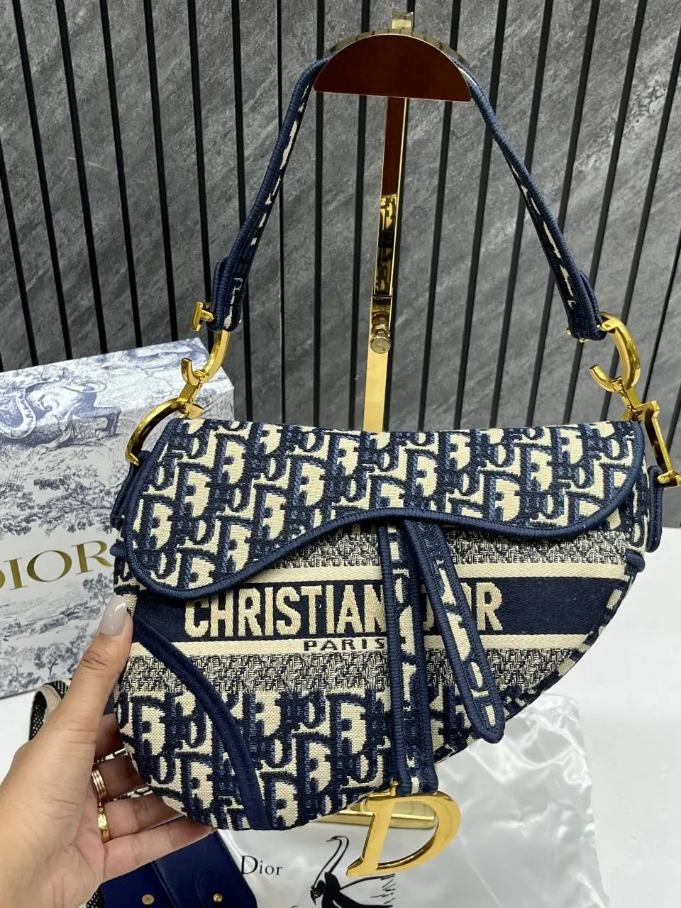 Dior Saddle Oblique Blue Monogram With OriginalBox - Image 7