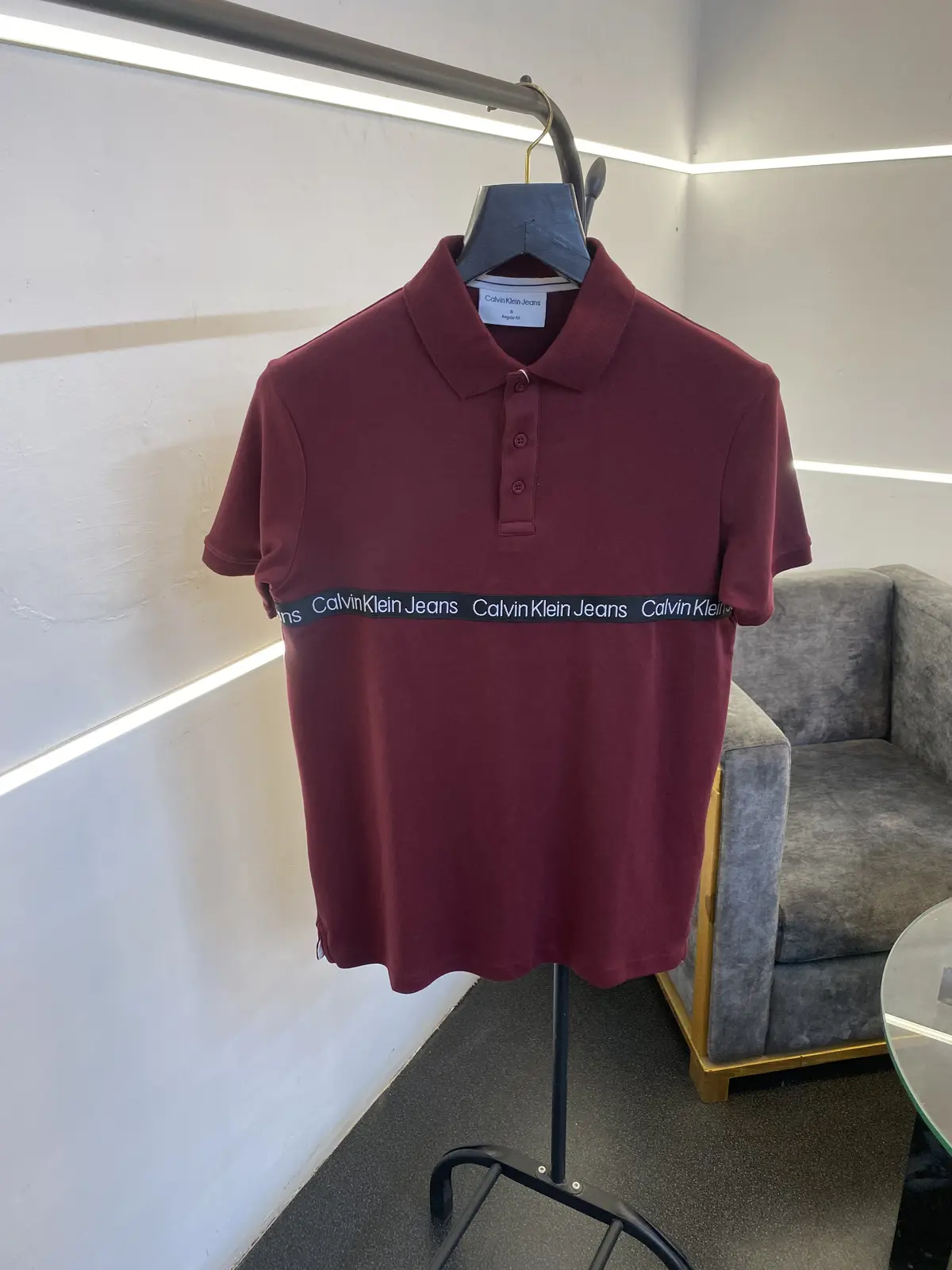 Calvin kline name strip imported polo tshirt maroon sale