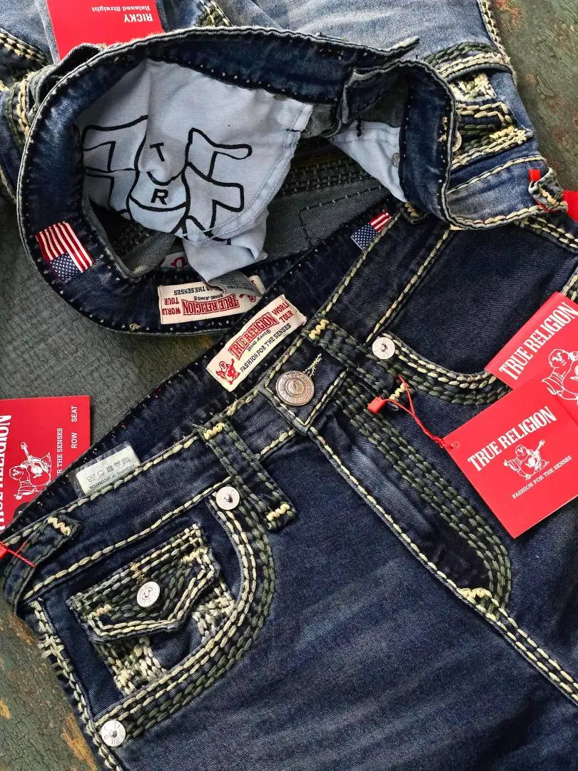 True Religio n Dark Shade Premium Imported Stretchable Lycra Fabric Straight fit Denim with Back Flap pocket Design 3434 - Image 7