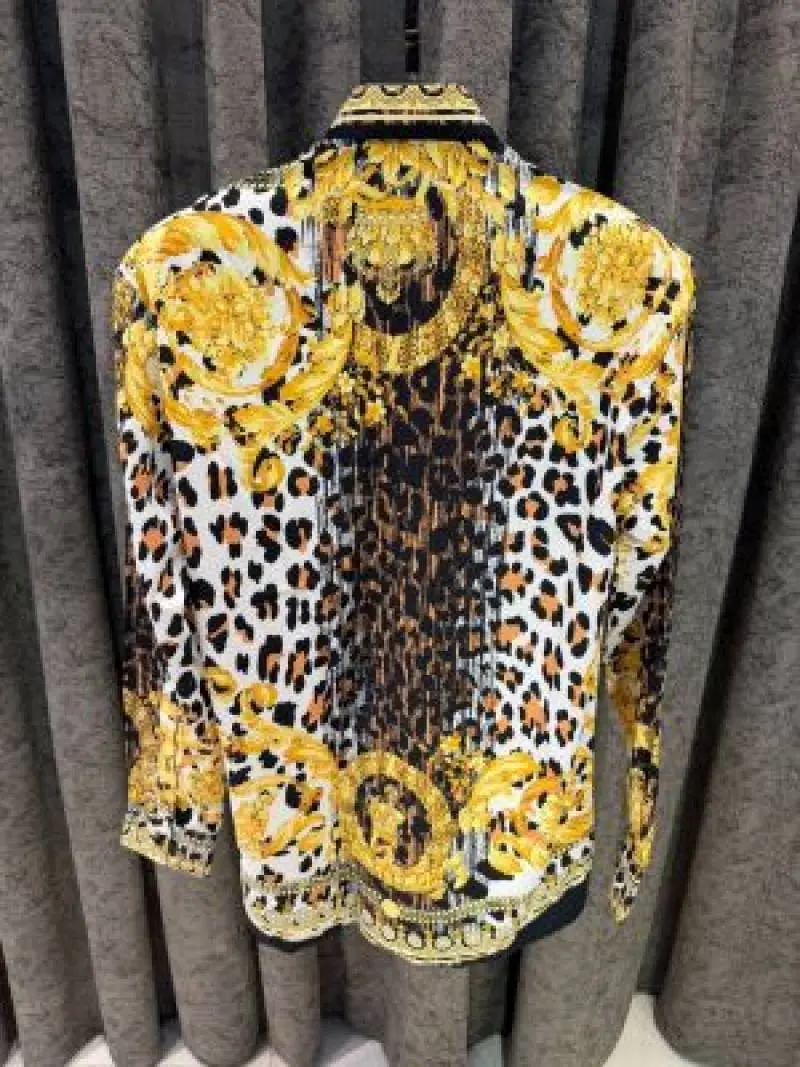 NO RETURN RAMZAN SPECIAL SALE VERSACEE BOROCCO SHIRT IMPORTED HALF SLEEVES GOLD WHITE - Image 5