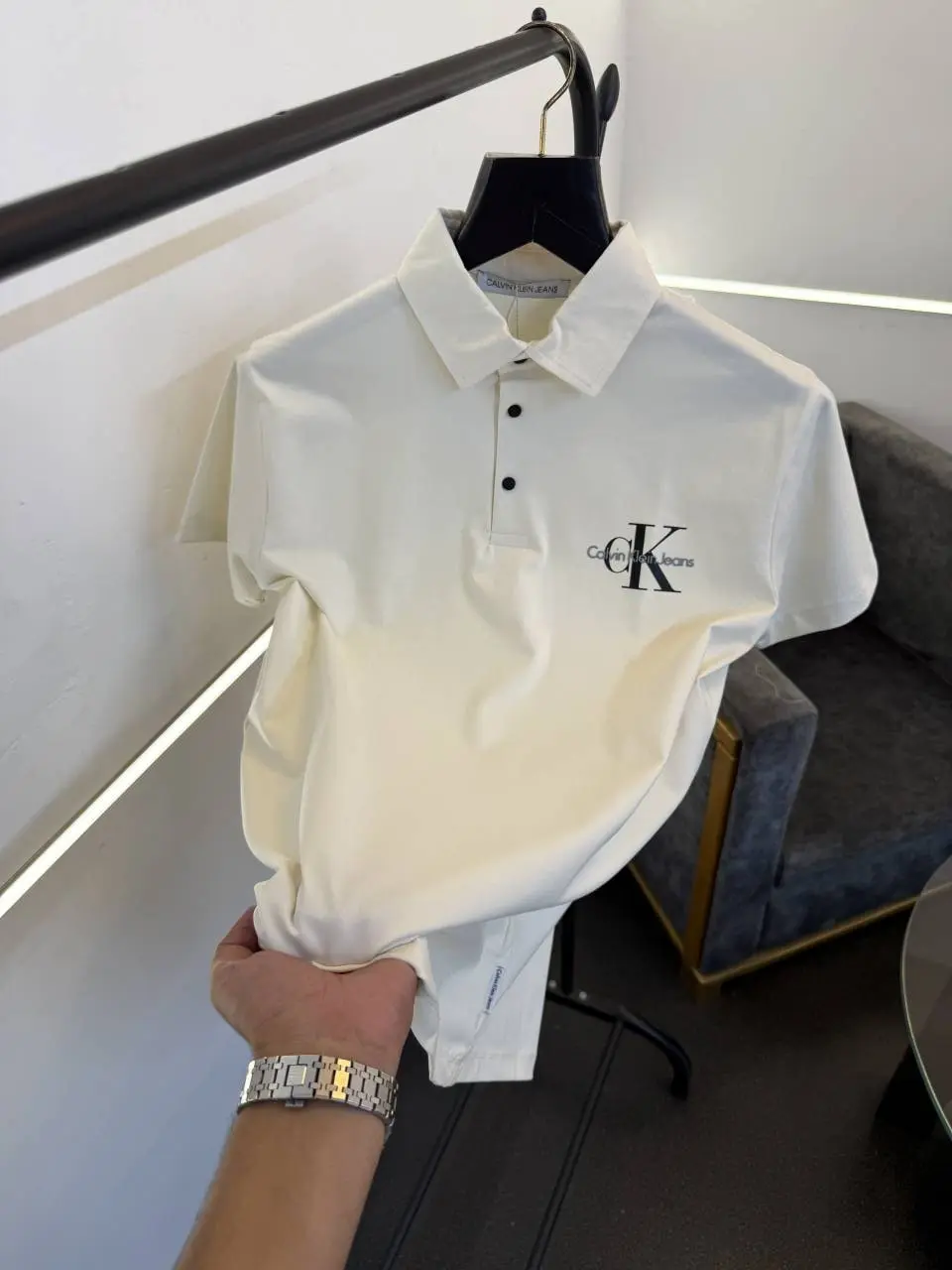 Calvin kline cream front and back print turkish imported polo Tshirt salw - Image 2