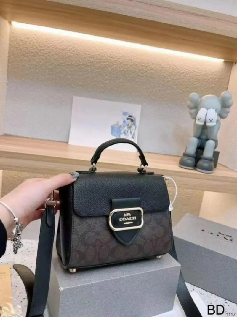Coach Morgan Top Handle Signature Bag With OG Box & Dust Bag (Black Brown-343) - Image 6