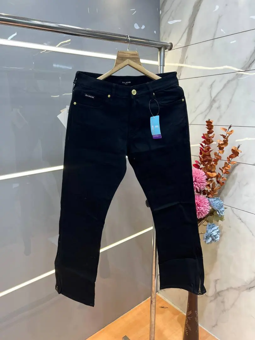 Balmain Black Boot Cut Premium Imported Stretchable Lycra Fabric Denim wit metal Logo Design 3945 - Image 2