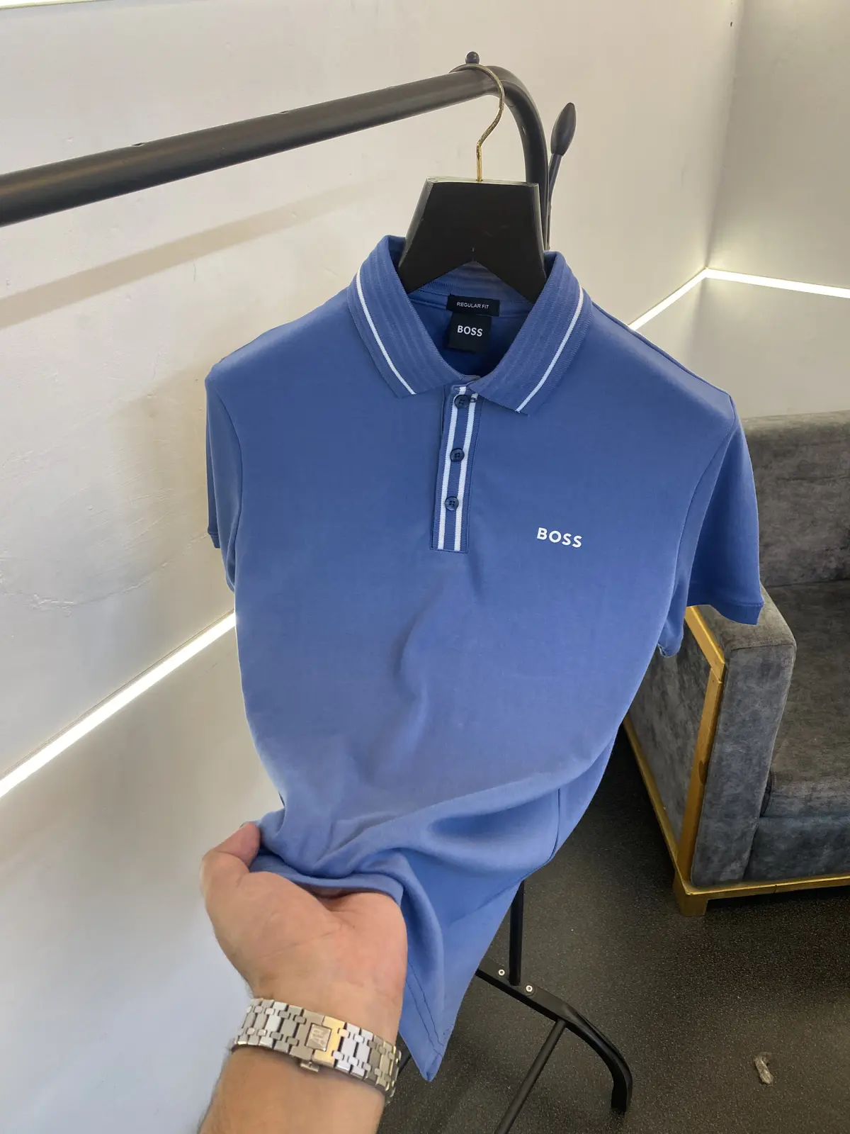 Hugo bos premium imported polo tshirt blue - Image 2