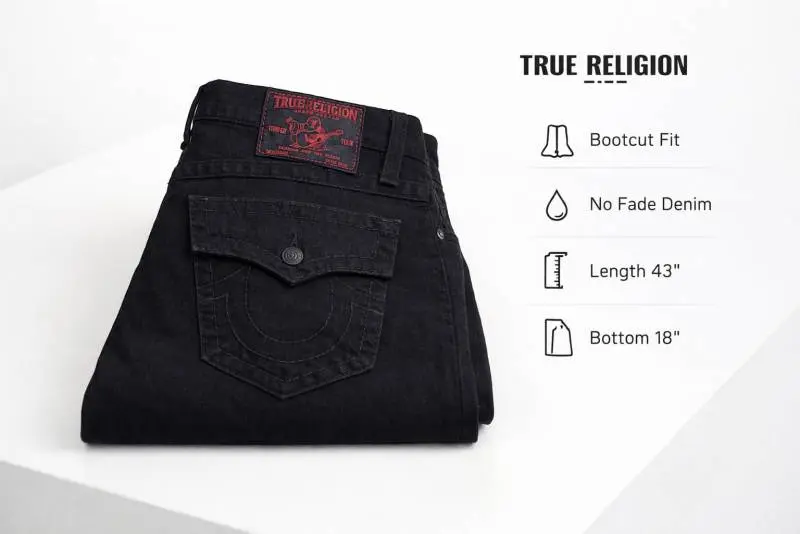 True Religion Black Boot Cut Premium Imported Fabric Denim with Back Flap pockets and Embroidered work 3773 - Image 8