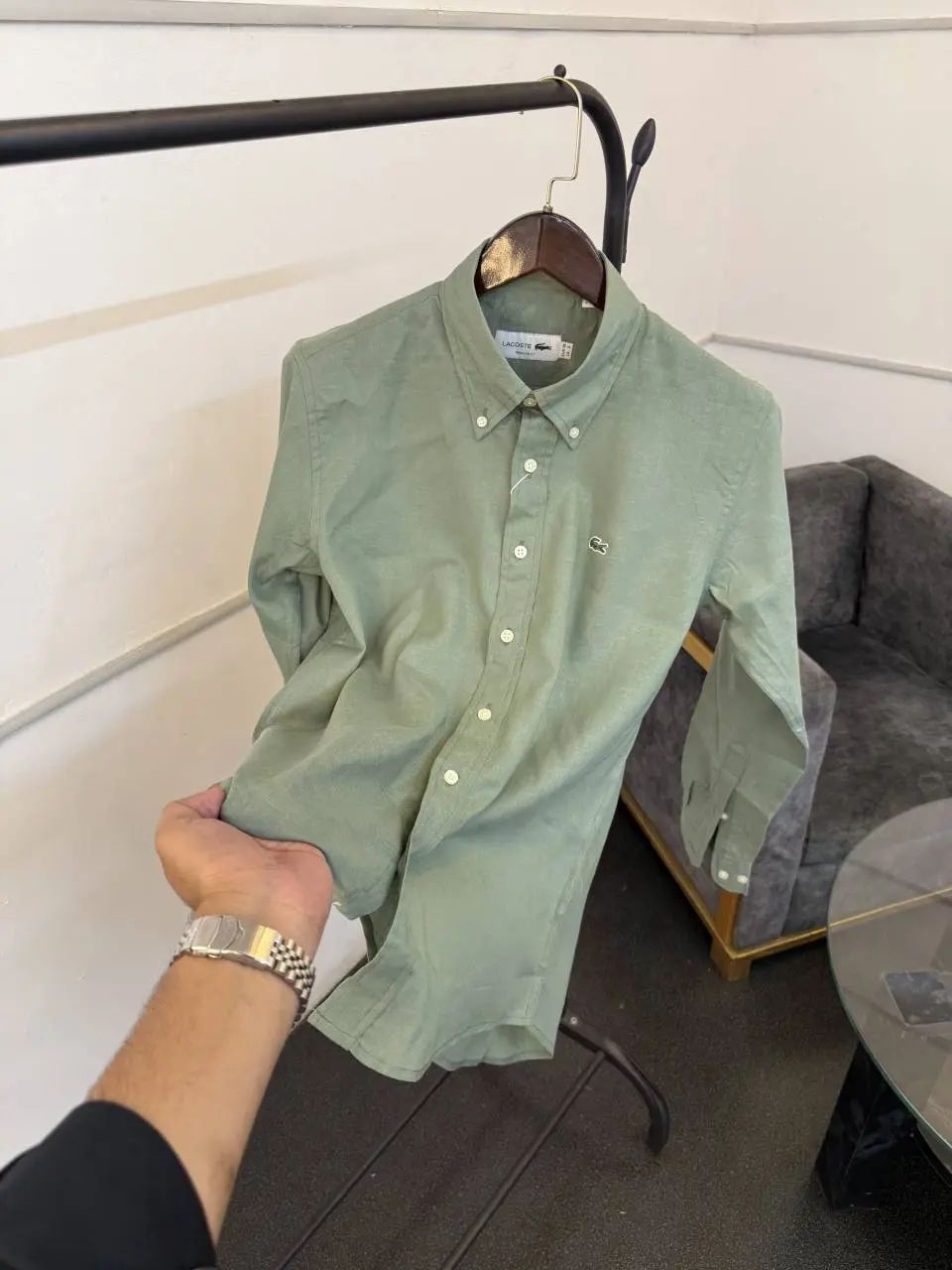 Lacoste sage green pure linen fabric imported shirt - Image 2