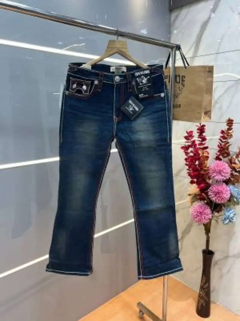True Religion Dark shade Boot Cut Premium Imported Stretchable Lycra Fabric Denim with Back Pocket Embroidered Design 4108 - Image 2