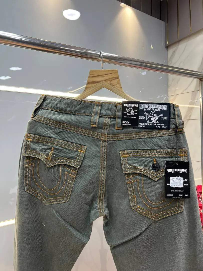 True Religion Green Straight fit Premium Imported Stretchable Lycra Fabric Denim with Back Pocket Embroidered Design 4170 - Image 3