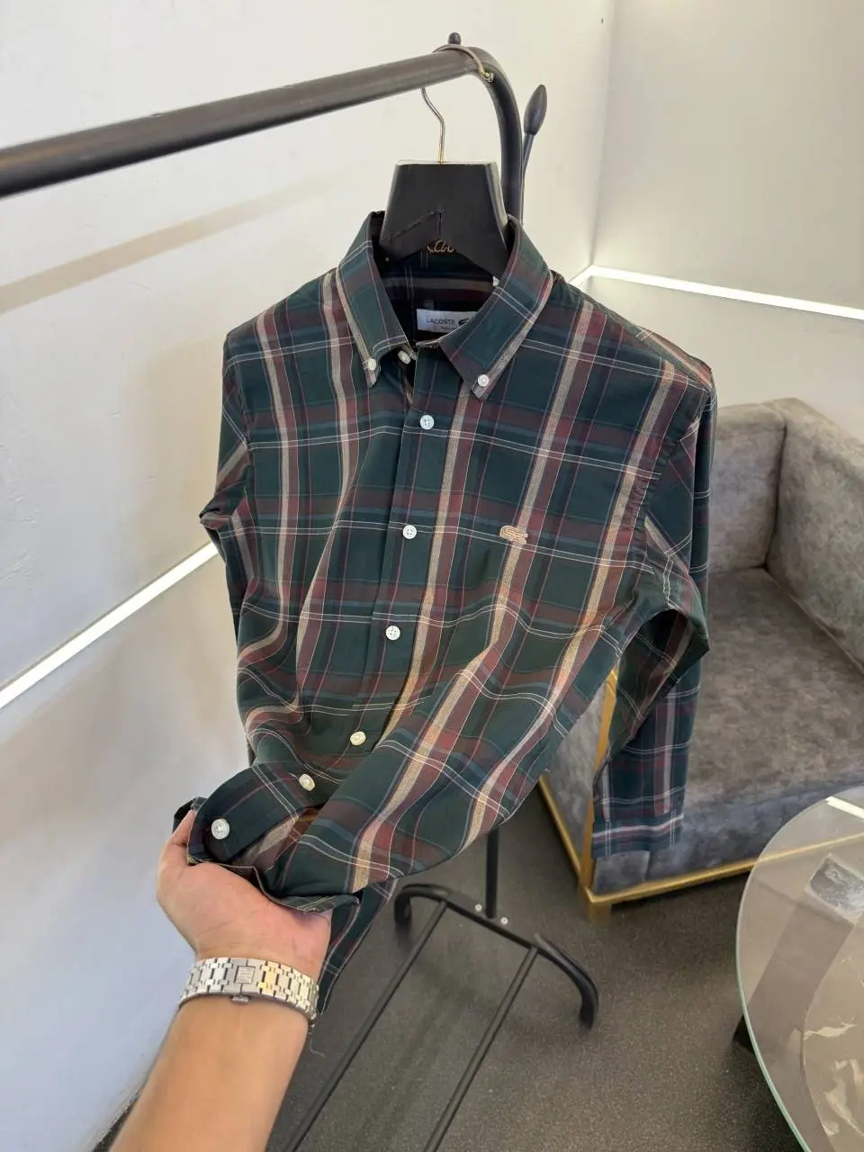 Lacoste bottle green checks imported shirt - Image 2