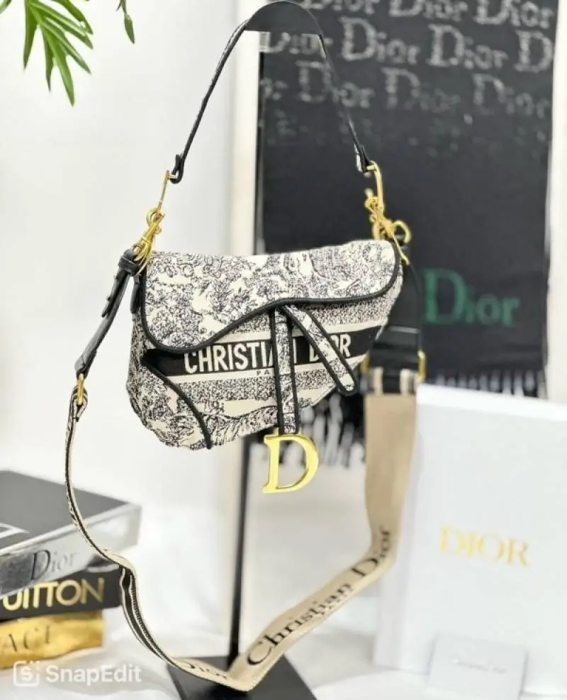 Dior Saddle Black Toile de Jouy Embroidery With OG Box & Dust Bag (Black Tiger-129) - Image 2