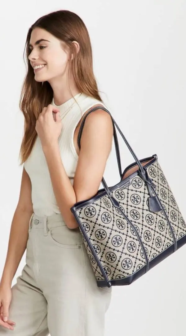 Tori Burch Jacquard Monogram Embriodery Tote With DustCover - Image 3