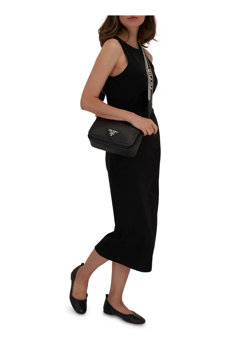 Prada Flou Shoulder Bag With OG Box & Dust Bag (Black-777) - Image 4