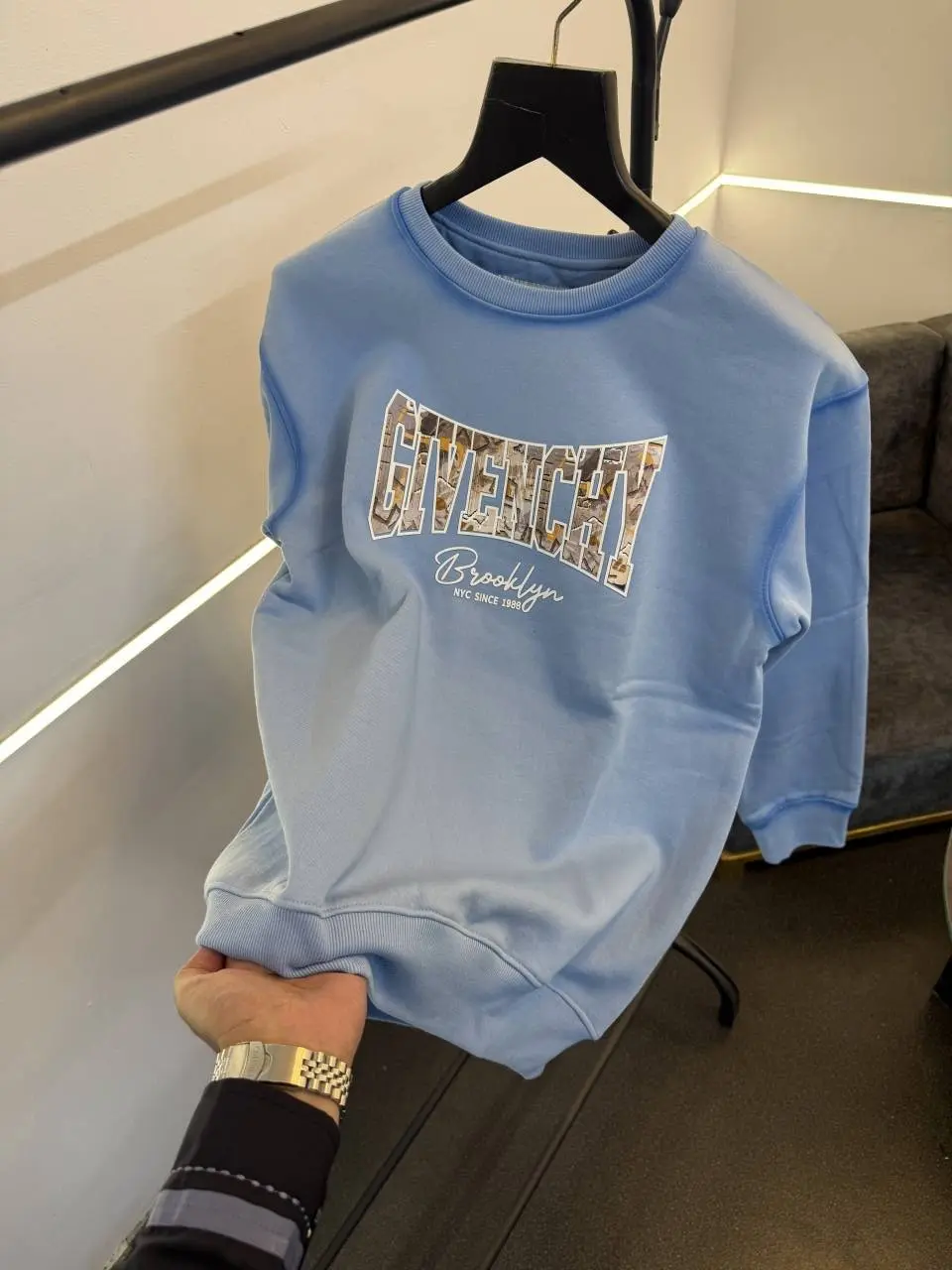 Givenchy imported fleece sweatshirt with spray print and front branding sky blue - Image 2