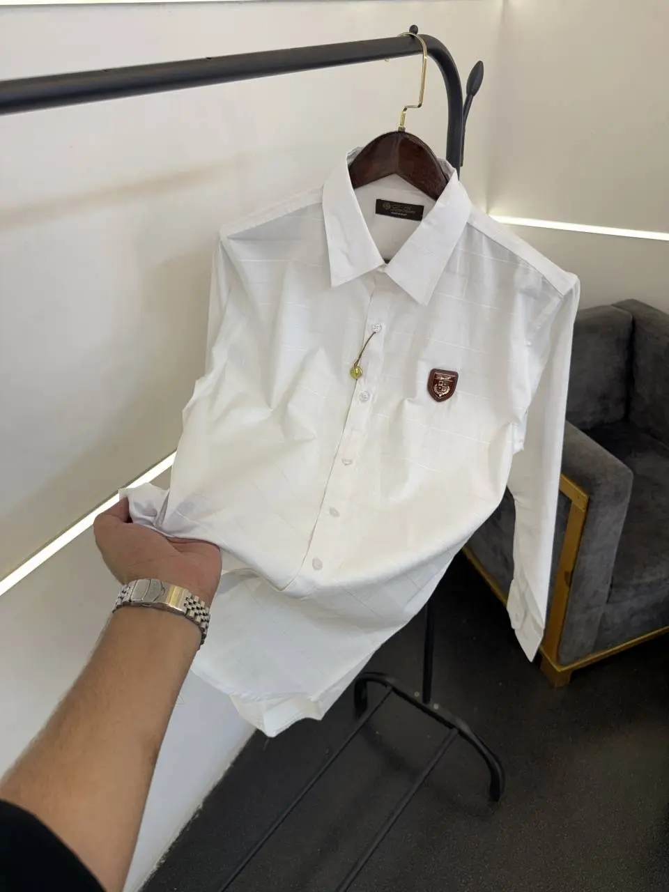 Loro piana horizontal strip imported turkish quality shirt white - Image 2
