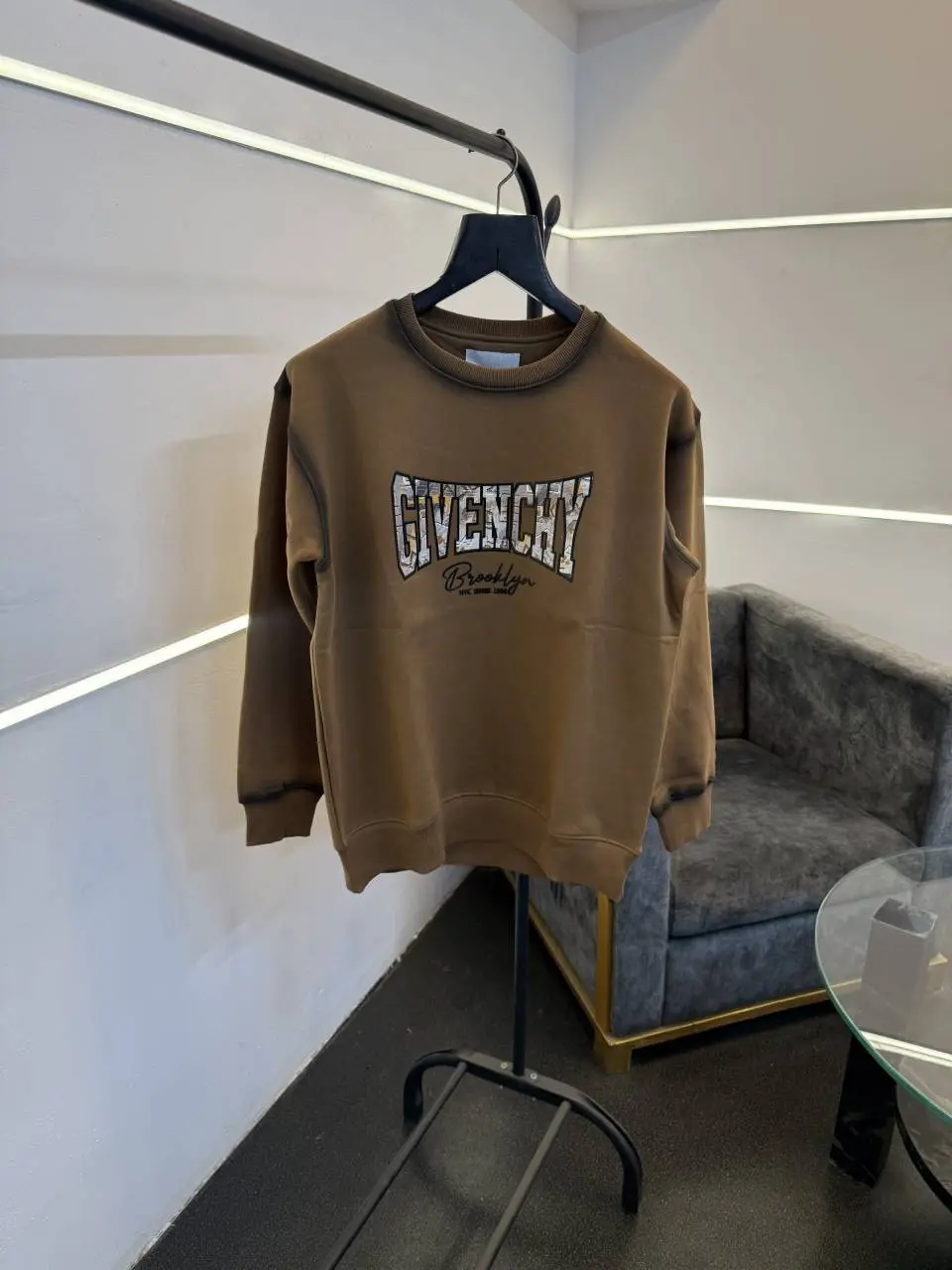 Givenchy imported fleece sweatshirt with spray print and front branding brown