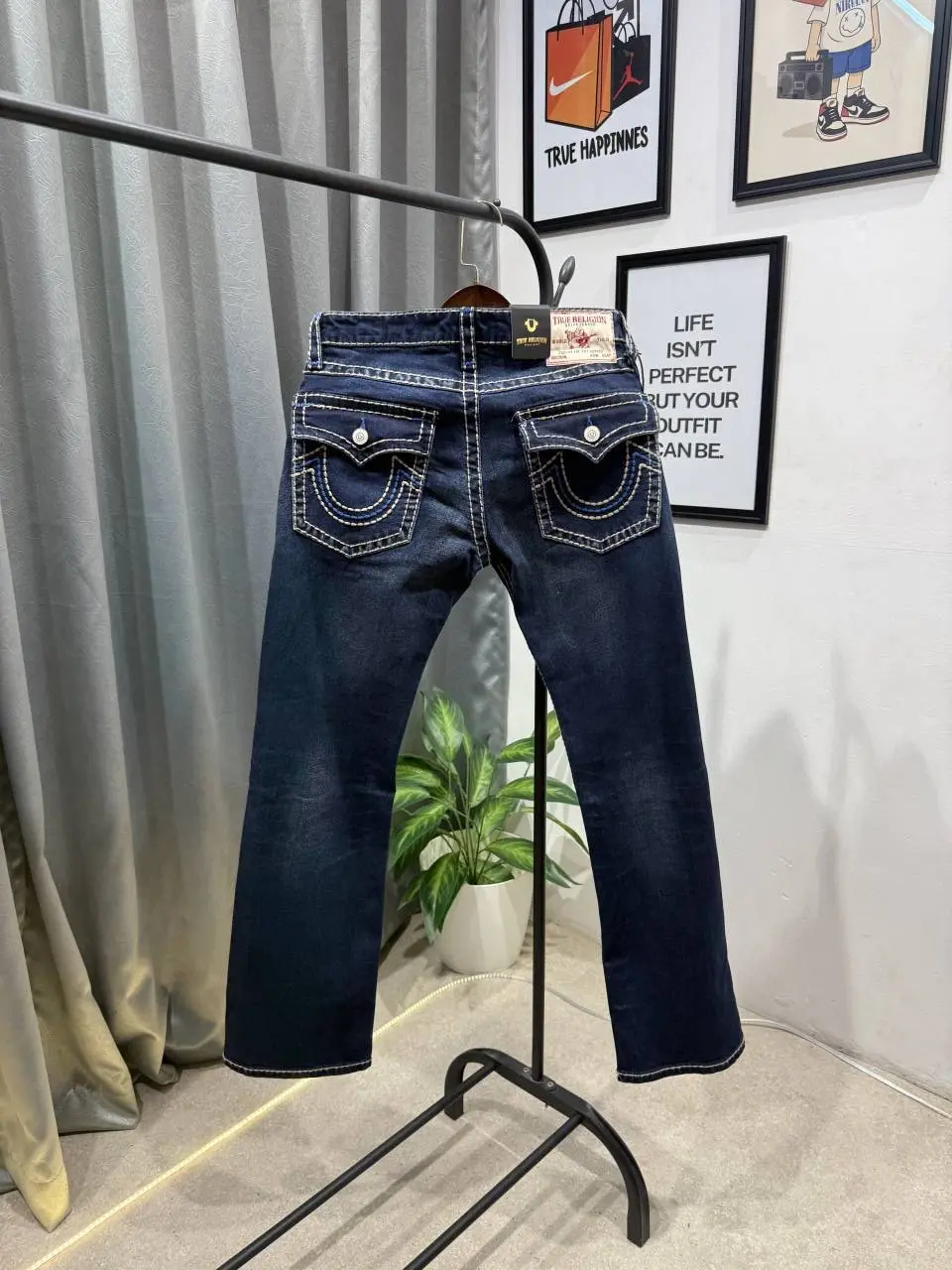 True religion boot cut dark blue imported denim with brand buttons - Image 3