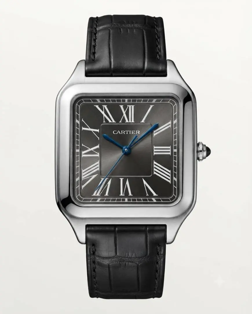 Cartier Santos Dumont Square Silver Black Dial