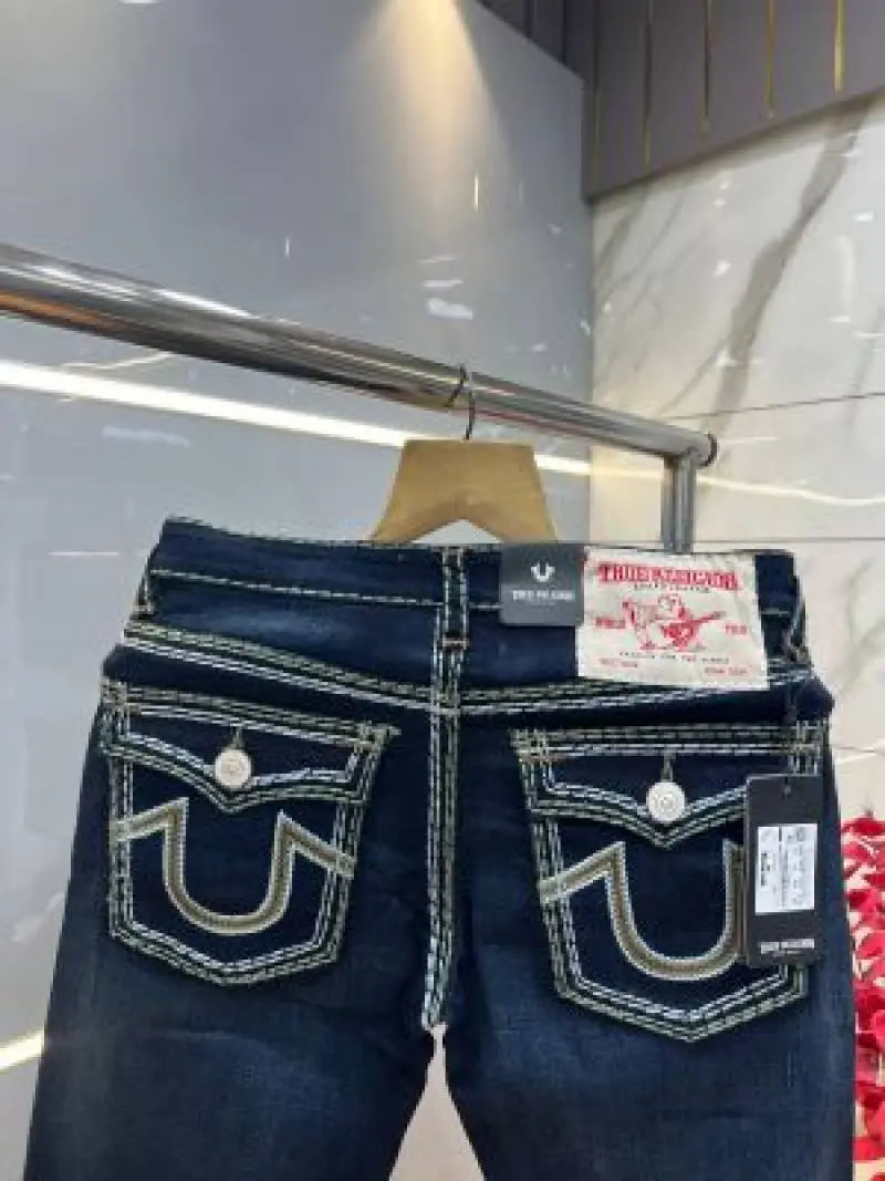True Religion Blue shade Bootcut Premium Imported Stretchable Lycra Fabric Denim with Back Pocket Embroidered Design 3952 - Image 3