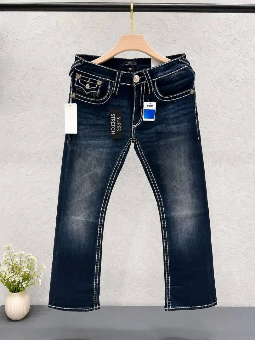 True Religion Blue Shade Bootcut Fit Premium Imported Fabric Denim with Back Flap pockets and Embroidered work 4541-4600