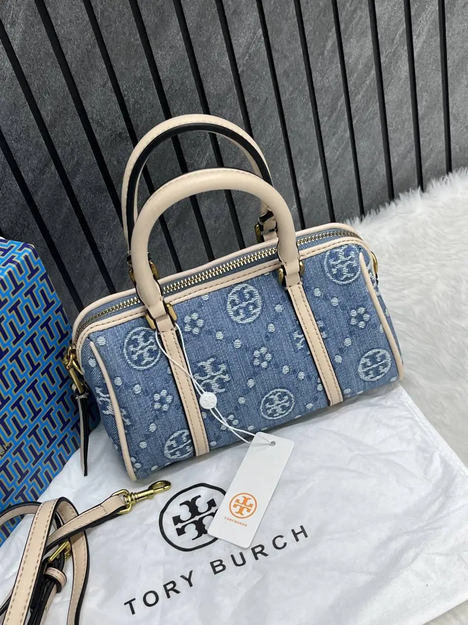 Tori Burch Satchel Denim With OriginalBox DustCover - Image 6