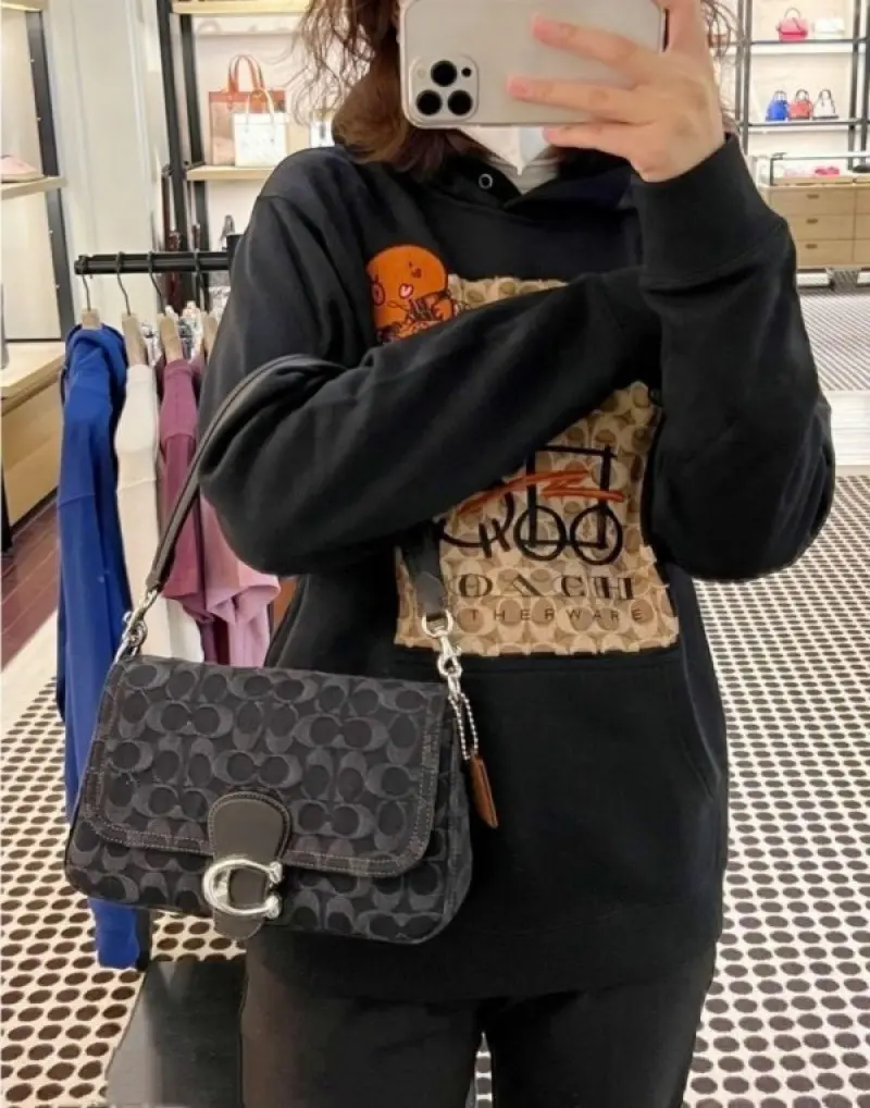 Coach Soft Tabby Premium Quality Shoulder Bag With OG Magnetic Box & Dust Bag & 2 Belts (Black-643) - Image 2