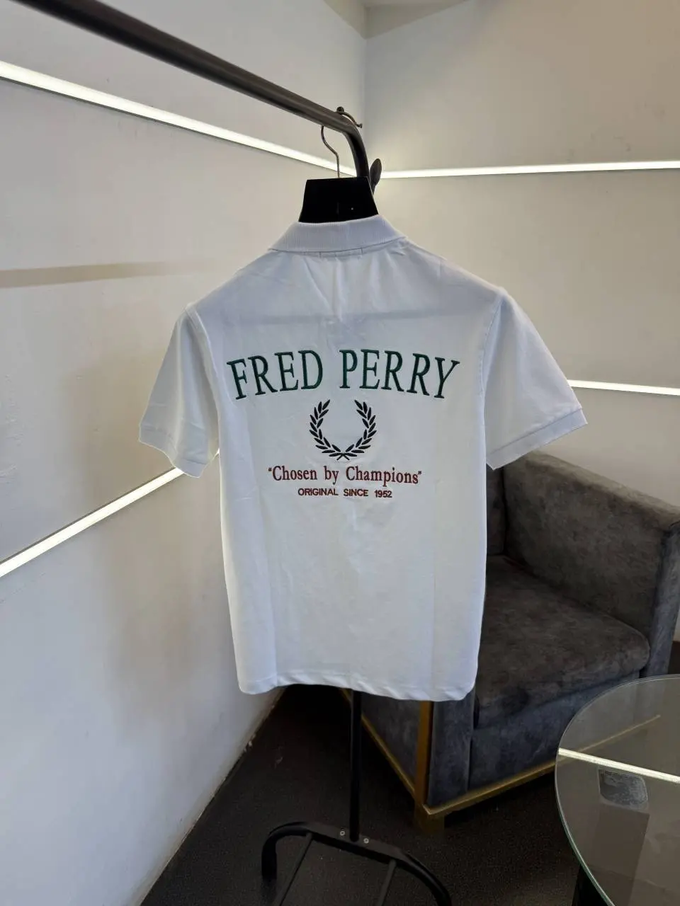 Fred perry imported polo tshirt white front and back embroidery sale - Image 3