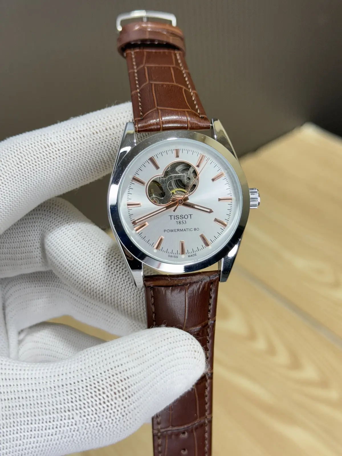 Tissot Powermatic 80 Leather BrownWhite - Image 3