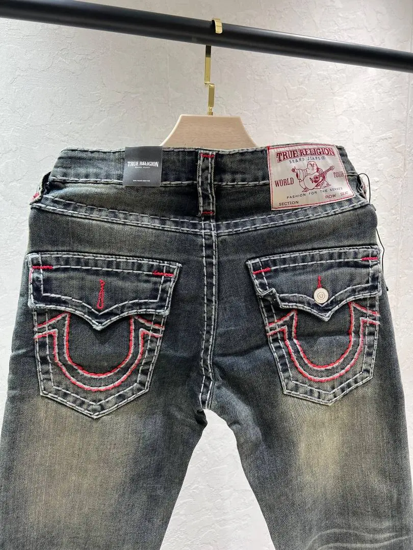 True Religion Green Shade Straight Fit Premium Imported Fabric Denim with Back Flap pockets and Embroidered work 4536 - Image 3