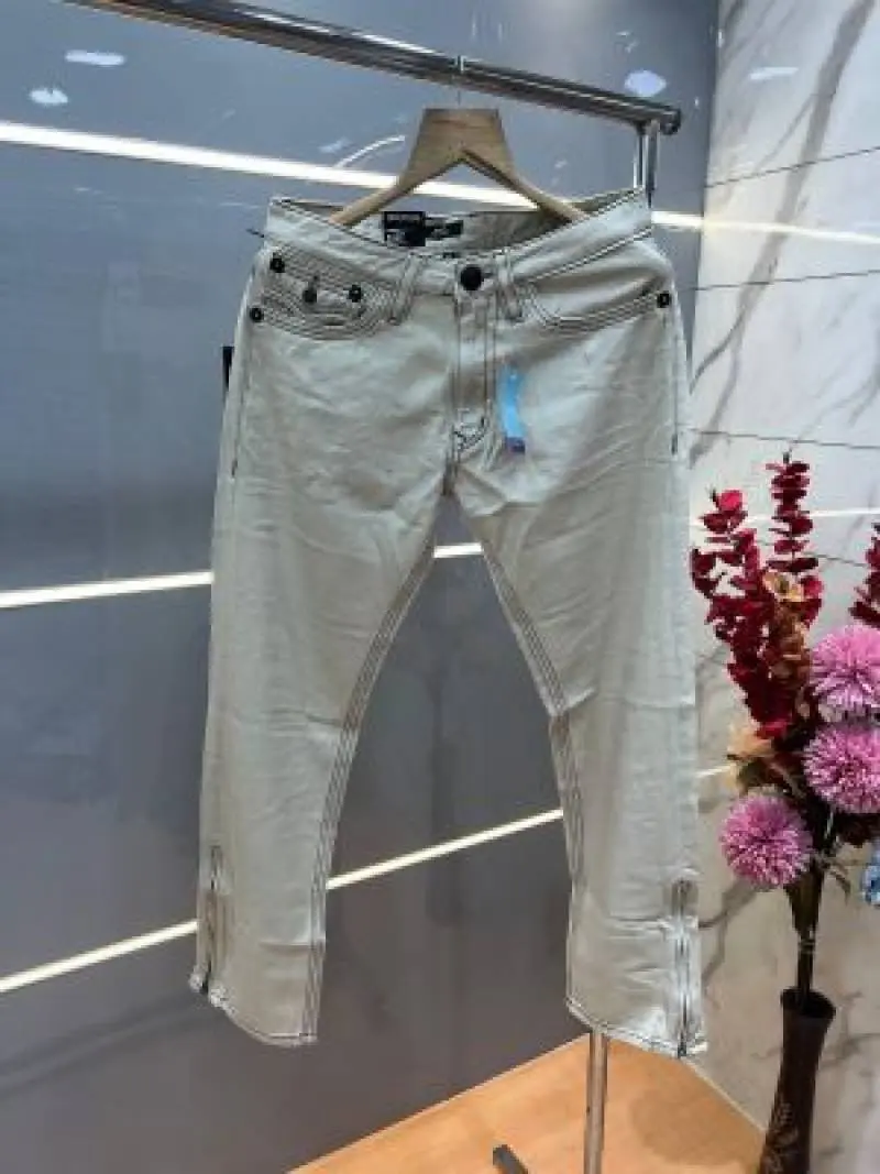 True Religion Cream Straight fit Premium Imported Stretchable Lycra Fabric Denim with Back Pocket Embroidered Design 4175 - Image 2