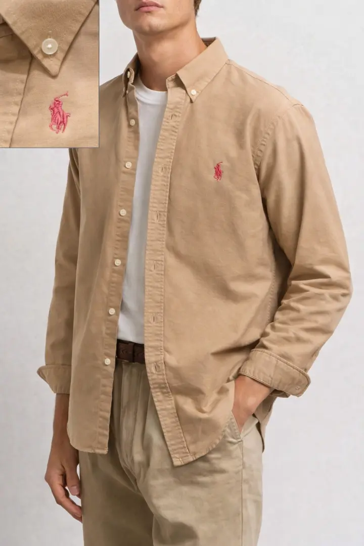 Ralph Lauren Chest Logo Full Sleeves Shirt Coffee