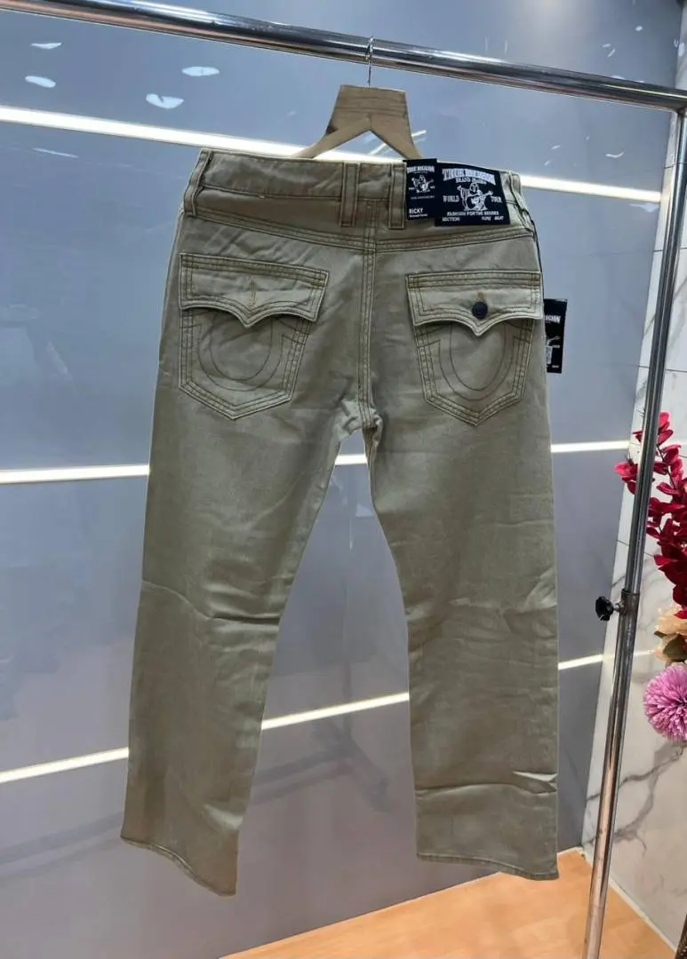 True Religion Beige Straight fit Premium Imported Stretchable Lycra Fabric Denim with Back Pocket Embroidered Design 4171 - Image 3