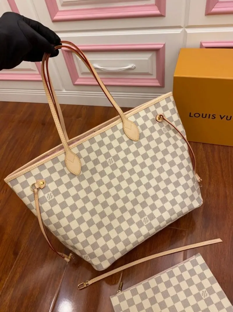 Louis Vuitton LV Neverfull Tote Bag With Extra Pouch & Dust Bag (White - 866) - Image 3