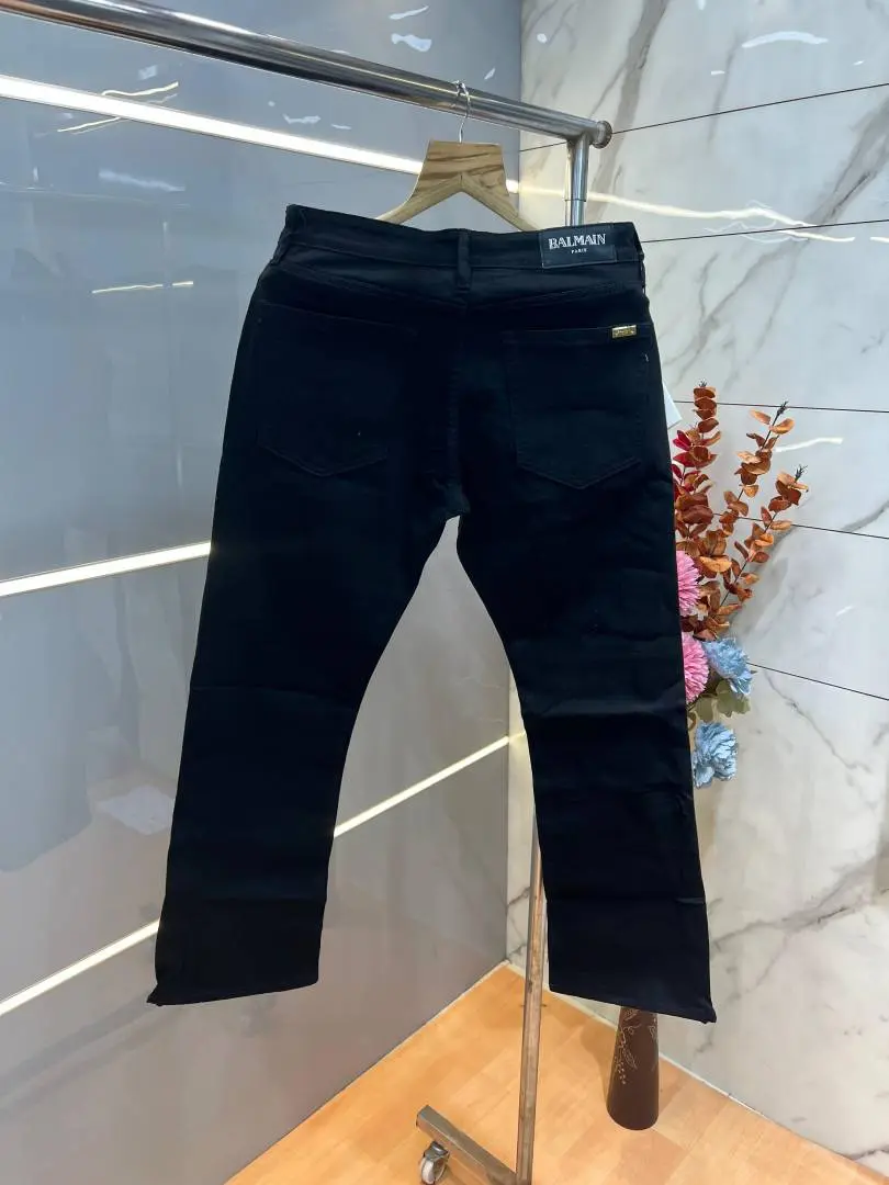 Balmain Black Boot Cut Premium Imported Stretchable Lycra Fabric Denim wit metal Logo Design 3945 - Image 4