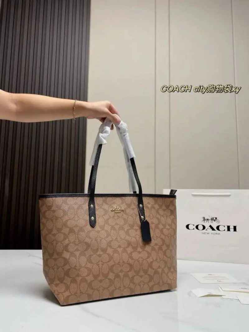 Coach Signature City Tote Bag With OG Box & Dust Bag (Beige Black-1119) - Image 3