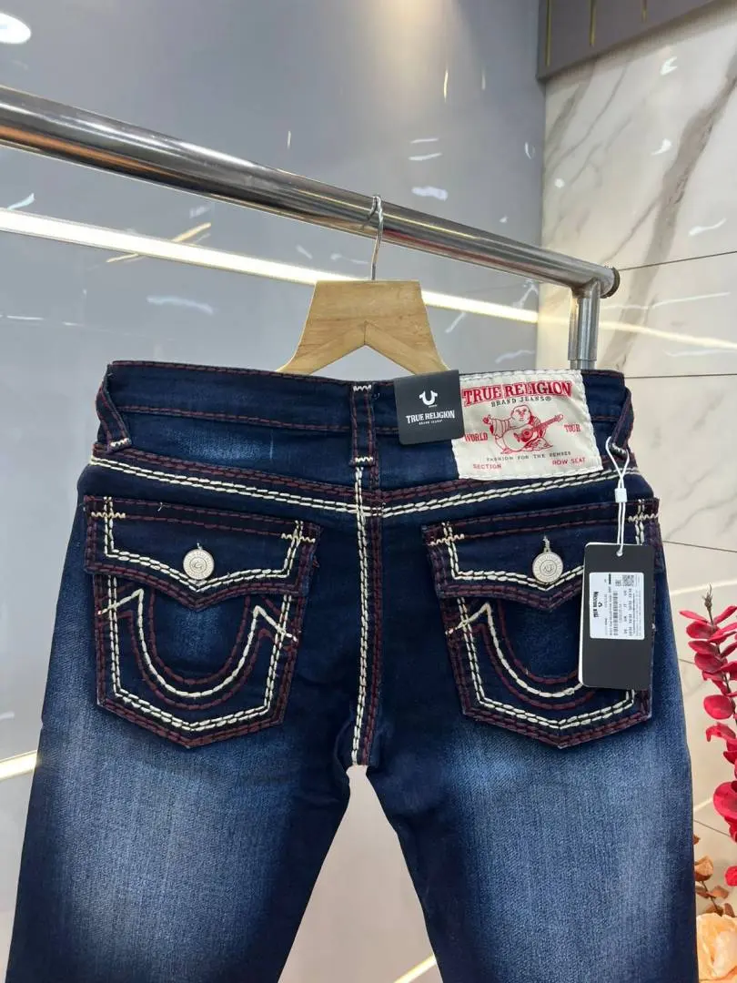 True Religion Blue shade Boot Cut Premium Imported Stretchable Lycra Fabric Denim with Back Pocket Embroidered Design 3956 - Image 2