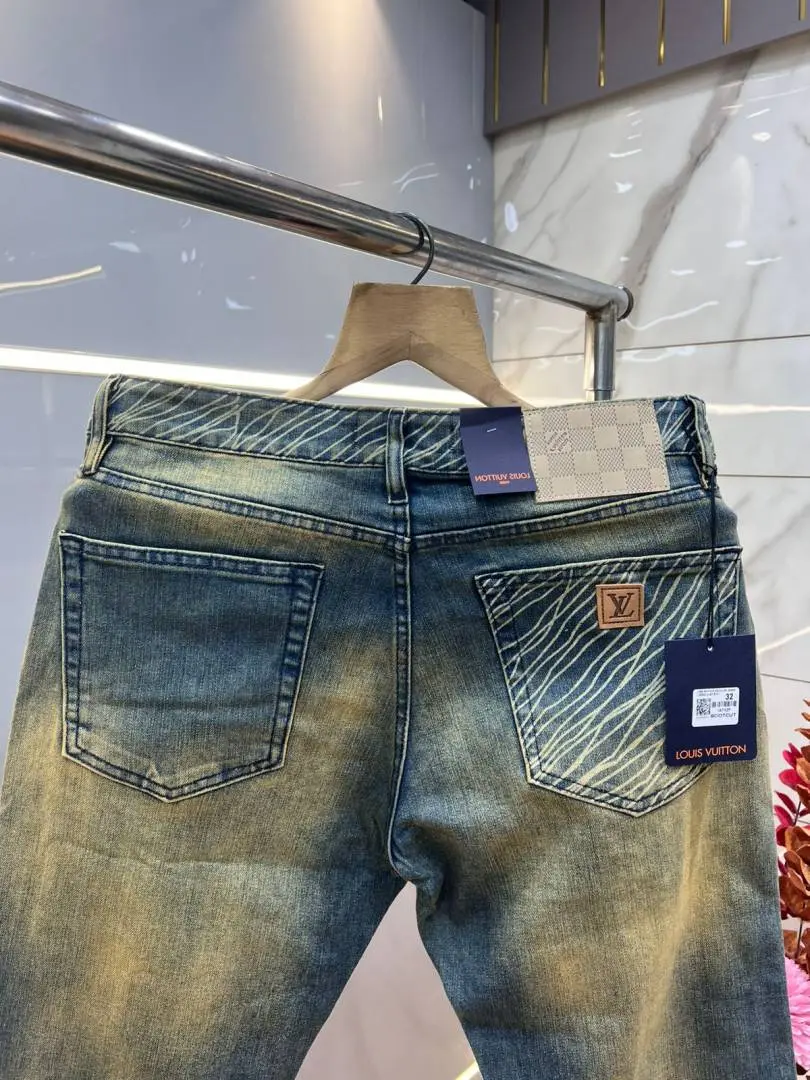Louis Vuitton green shade boot cut premium imported stretchable lycra fabric denim with patch design 3664 - Image 4