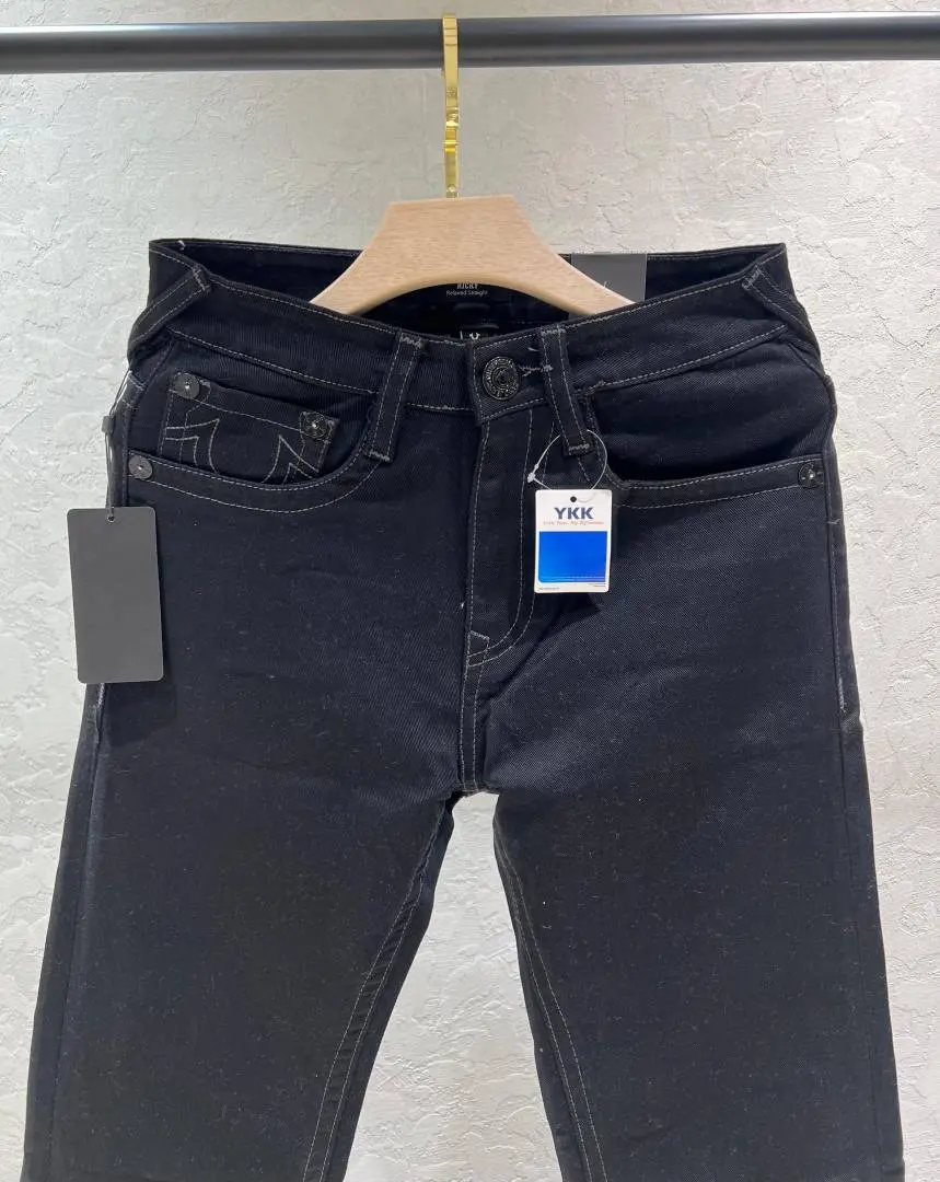 True Religion Black Shade Straight Fit Premium Imported Fabric Denim with Back pockets Embroidered work 4539-4596 - Image 4
