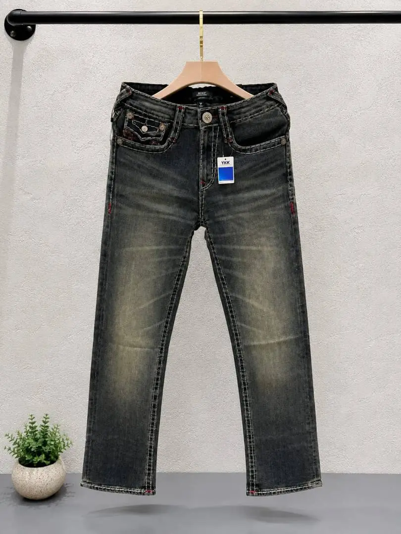 True Religion Green Shade Straight Fit Premium Imported Fabric Denim with Back Flap pockets and Embroidered work 4536