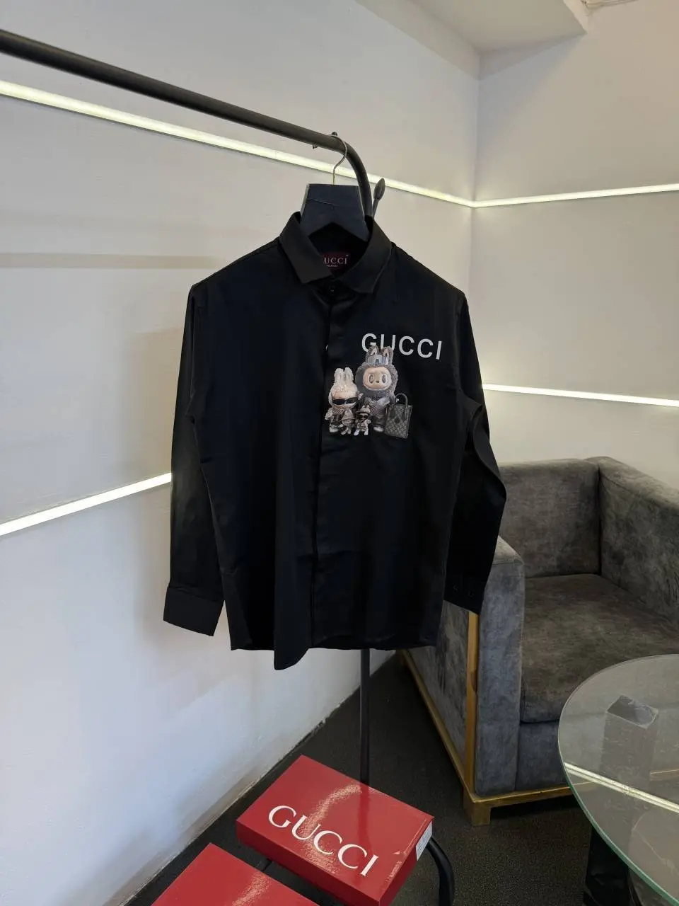 Gucci x labubu imported cotton satin shirt black