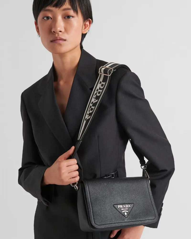 Prada Flou Shoulder Bag With OG Box & Dust Bag (Black-777) - Image 2