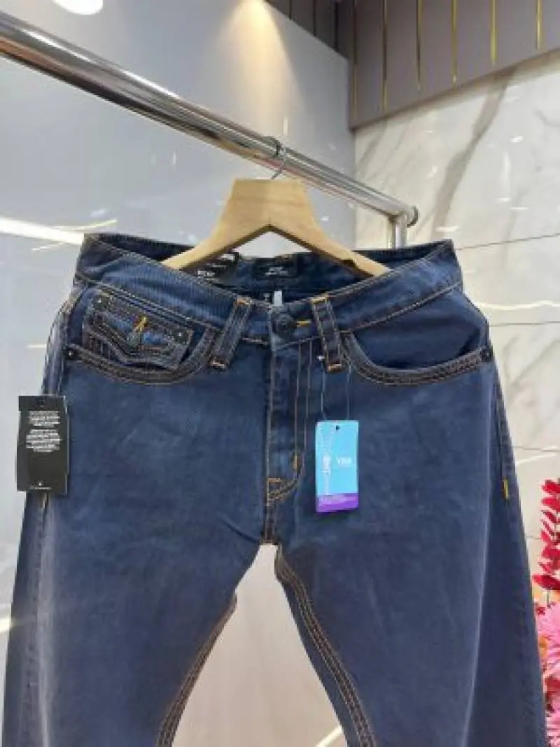 True Religion Blue Straight fit Premium Imported Stretchable Lycra Fabric Denim with Back Pocket Embroidered Design 4172 - Image 5