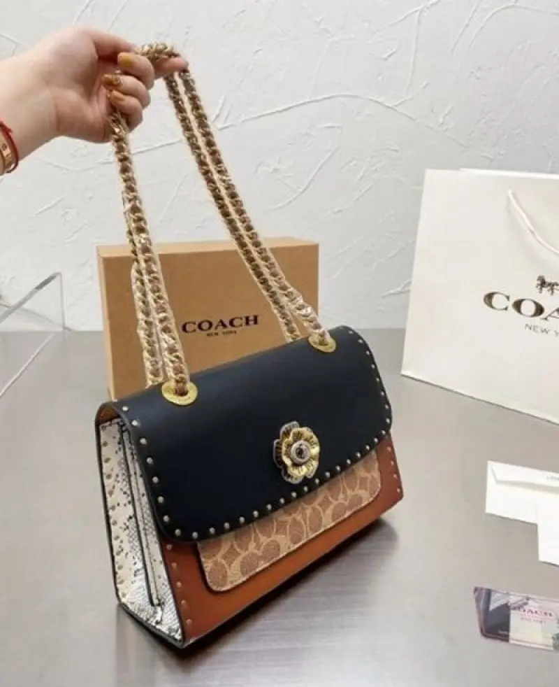 Coach Parker Studded Premium Shoulder Bag With OG Box & Dust Bag (Black-329) - Image 3