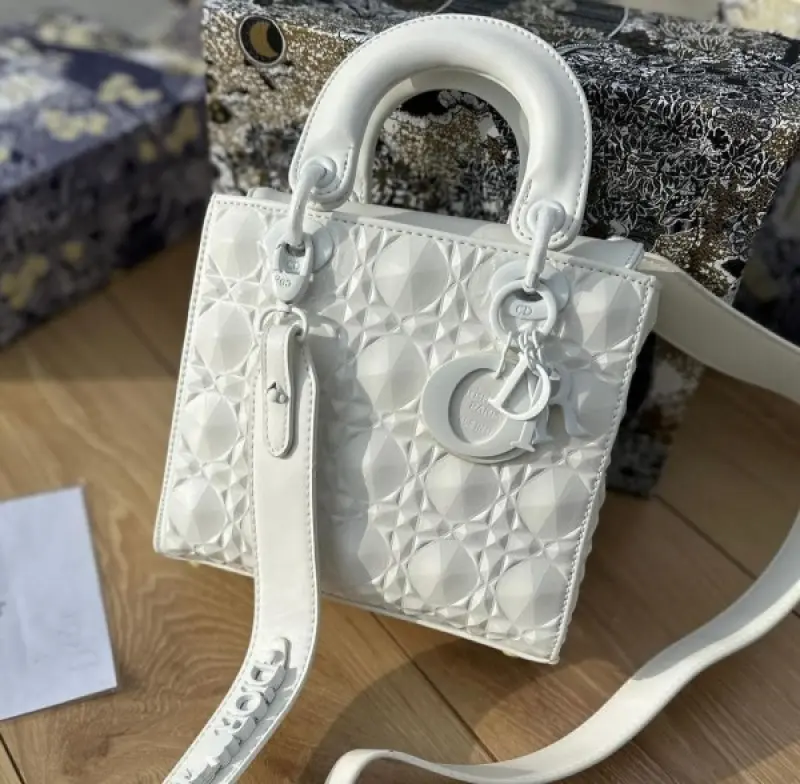 Dior Lady My ABC Bag With OG Box With Dust Bag & Extra Shoulder Strap (White 3D-209) - Image 5