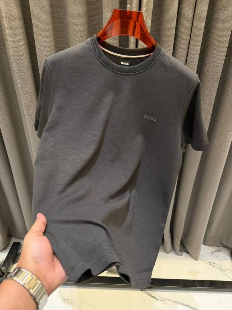 Boss Chest Logo Round Neck T-shirt Grey - Image 2