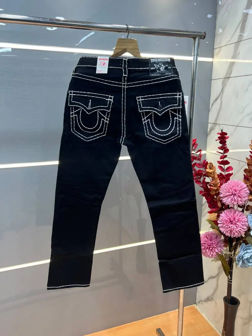 True Religion Black Straight fit Premium Imported Stretchable Lycra Fabric Denim with Back Pocket Embroidered Design 4225 - Image 4