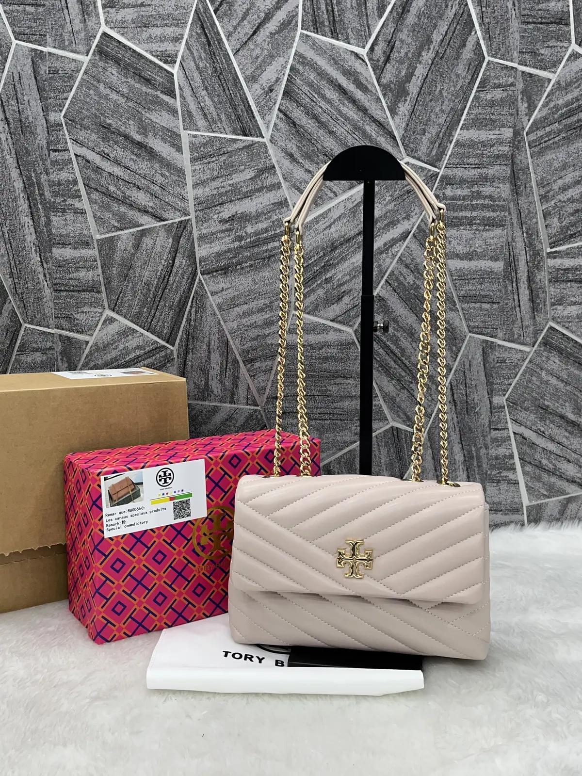 Tori Burch Kira NudePink Quilted Shoulder With DoubleBox
