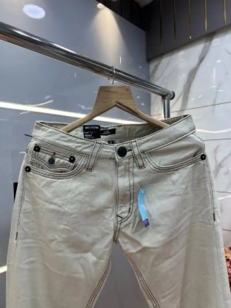 True Religion Cream Straight fit Premium Imported Stretchable Lycra Fabric Denim with Back Pocket Embroidered Design 4175 - Image 5