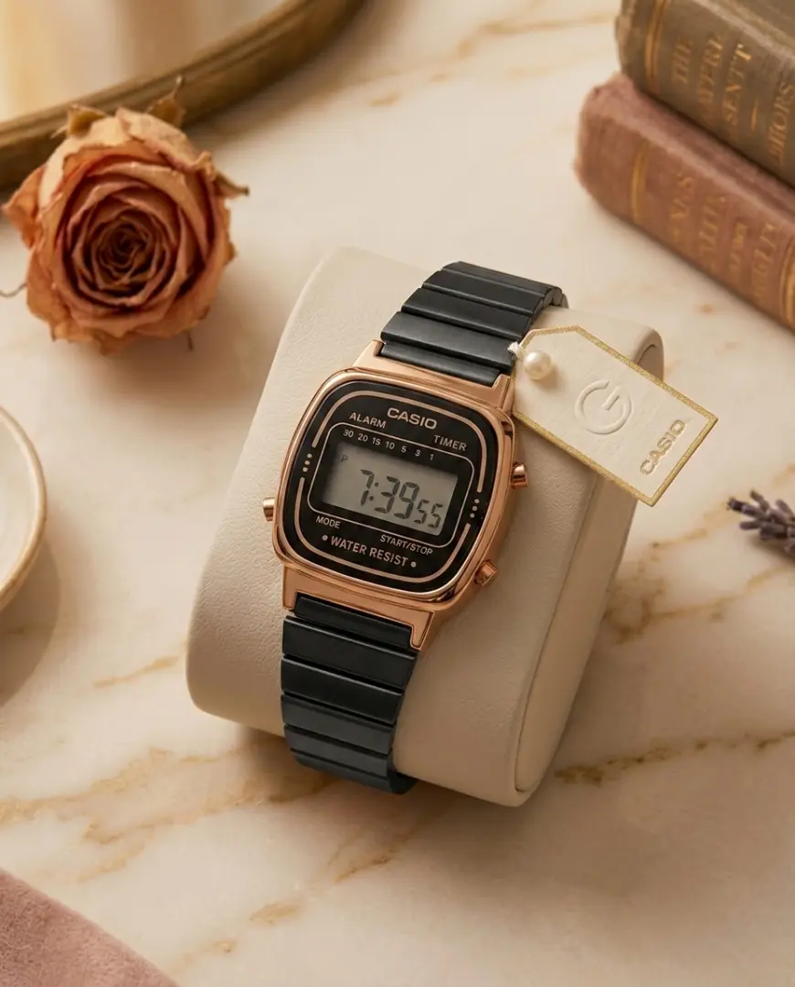 Casio Womens Vintage LA670 Black-Copper-Black